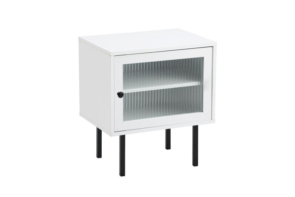 Oikiture Bedside Table Nightstand Glass Door(White)