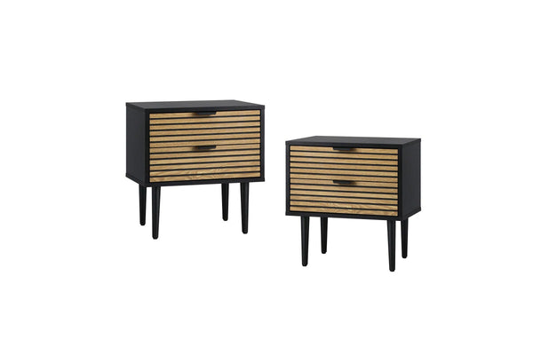 Oikiture 2PCS Bedside Table 2 Drawers Side Table Storage Unit Black