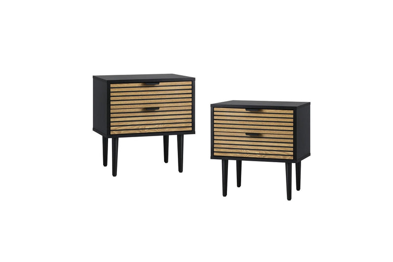 Oikiture 2PCS Bedside Table 2 Drawers Side Table Storage Unit Black