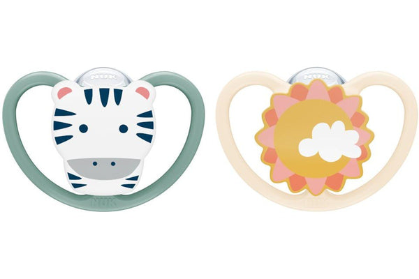 NUK: Space Silicone Soother - 6-18mths Green Zebra (2 Pack)