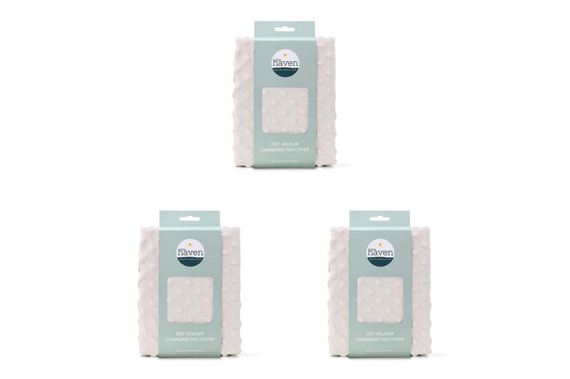 3x Little Haven Dot Velour Soft Gentle Baby Changing Pad Cover Natural 88cm
