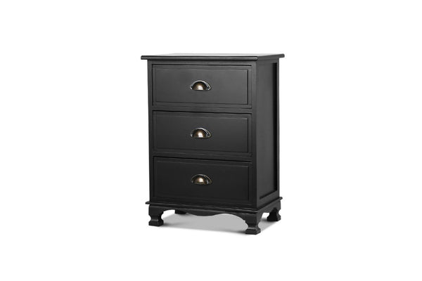 Artiss Bedside Table 3 Drawers Vintage - THYME Black