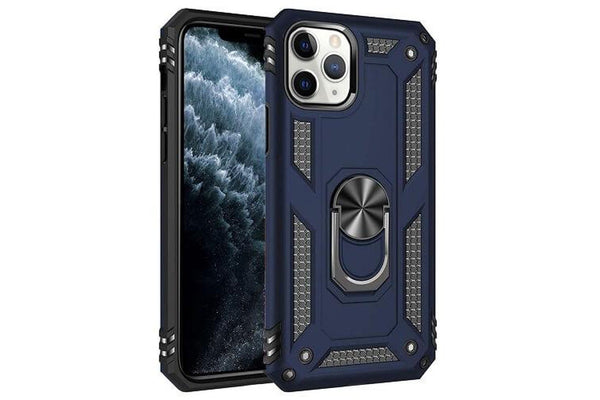 For Apple iPhone 11 Pro Case, Military Grade 360 Degree Rotating Metal Magnetic Ring Car Mount Holder Kickstand Shockproof Heavy Duty Cover (Navy Blue)