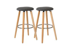 2 Cotton/Steel Modern Padded Barstools (Grey/Wood)