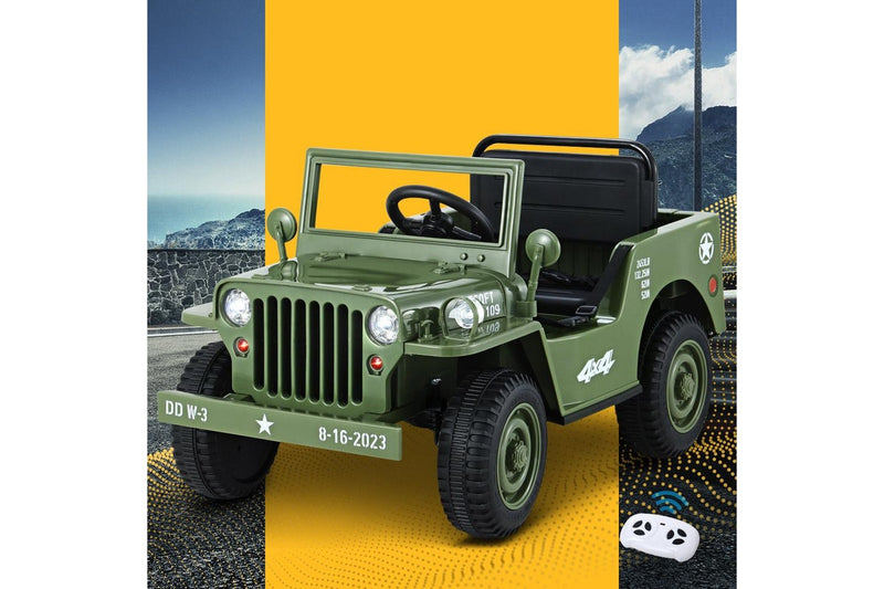 Rigo Kids Electric Ride On Car Jeep Military Off Road Toy Cars Remote 12V Olive