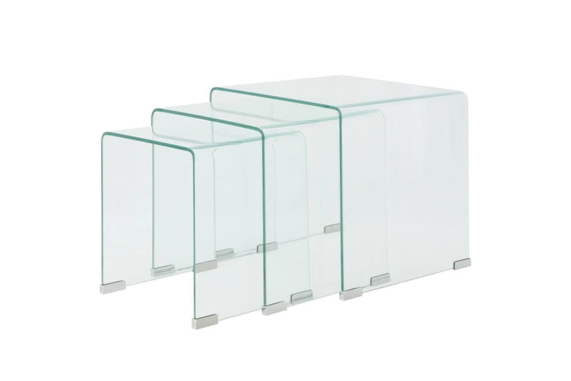 Three Piece Nesting Table Set Tempered Glass Clear Coffee Tables