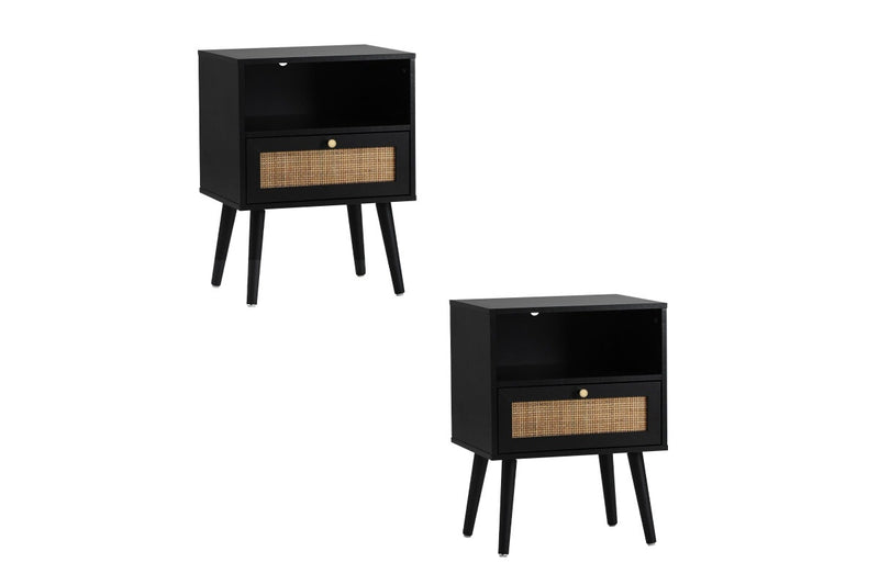 Oikiture 2X Bedside Table Side Table Storage Drawer Shelf Nightstand Rattan