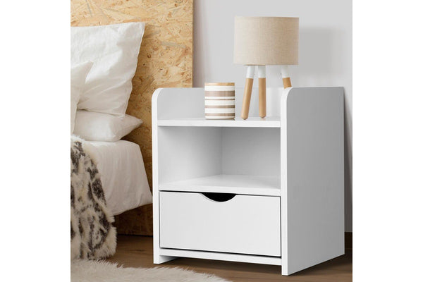 Artiss Bedside Table 1 Drawer with Shelf - FARA White