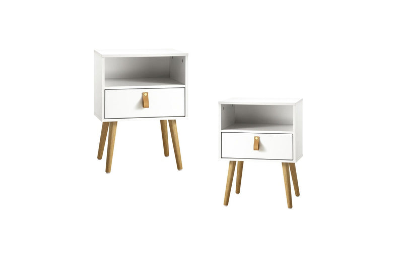 Oikiture 2 X Bedside Tables Side Table w/ Leather Handle White