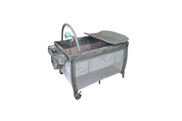Babystudio 8-in-1 Portacot Play Yard Travel Cot Crib w Toy Bar Mattress Grey