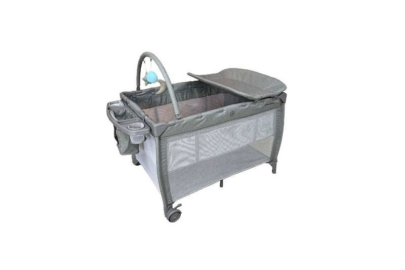 Babystudio 8-in-1 Portacot Play Yard Travel Cot Crib w Toy Bar Mattress Grey