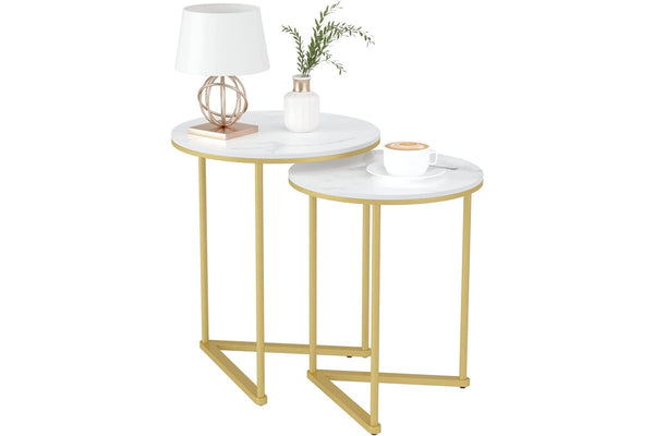 2 x Nesting bedside tables, Marble (Gold)