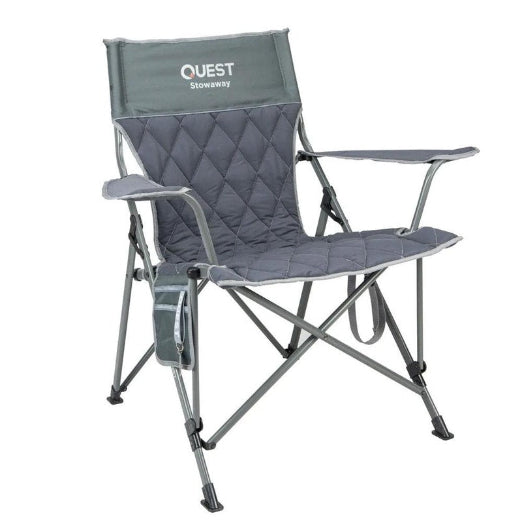 Quest Stowaway 89cm Steel Camp Chair w Armrests Outdoor Camping Picnic Grey