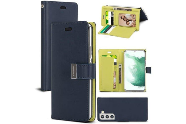 Goospery Samsung Galaxy S22 +/ S22 Plus Rich Diary Wallet Flip Case Leather Card Slots Magnetic Cover (Navy Blue)