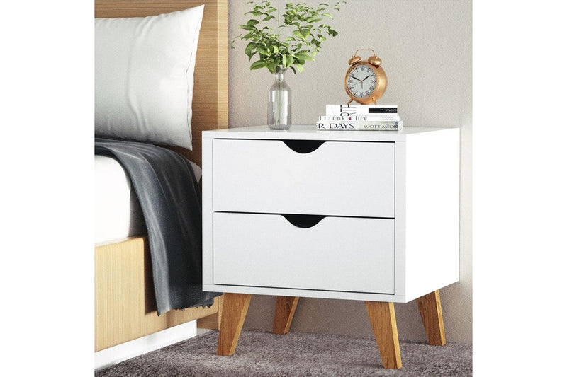 Artiss Bedside Table 2 Drawers - ANDERS White