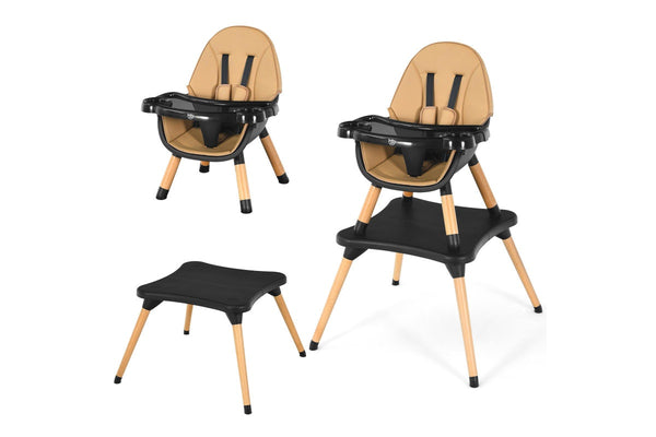Giantex 5-in-1 Convertible Baby High Chair Toddler Booster Seat Kids Table & Chair Set w/ Removable Tray, Coffee