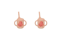 2x Sassi Silicone Sippy Cup Set Slurpy The Octopus Baby Childrens Cutlery 6m+