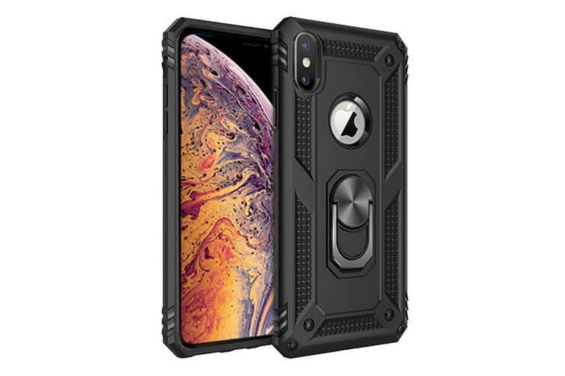 For Apple iPhone XS Max Case, Military Grade 360 Degree Rotating Metal Magnetic Ring Car Mount Holder Kickstand Shockproof Heavy Duty Cover (Black)