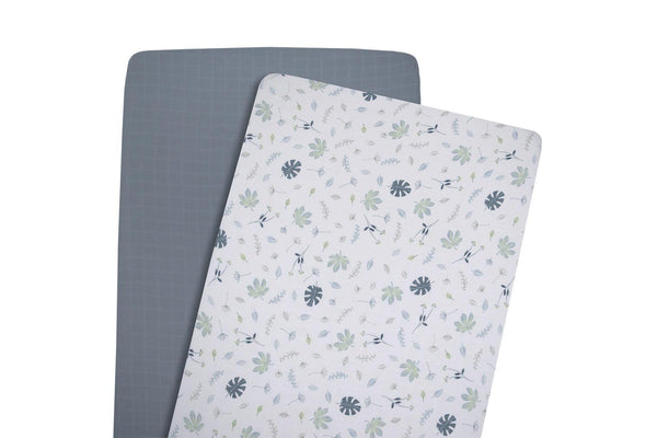 2pc Living Textiles Organic Muslin Co-Sleeper Cradle Fitted Sheet Leaf Teal