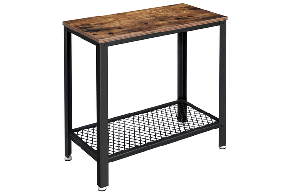 Industrial Side Table 2 Tier With Mesh And Metal Frame Rustic Brown Feelgood Bedside Tables