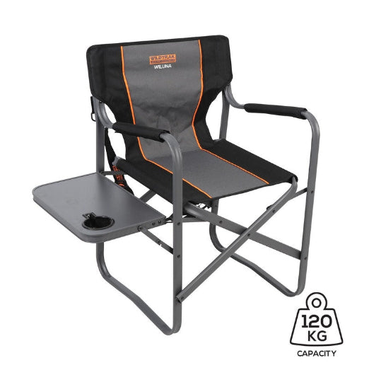 Wildtrak Wiluna 82cm Director Chair Outdoor Camping Seat w Side Table Grey Black