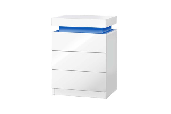 Oikiture Bedside Table 3 Drawers RGB LED White