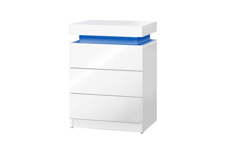 Oikiture Bedside Table 3 Drawers RGB LED White
