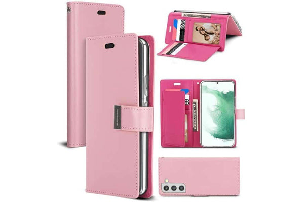Goospery Samsung Galaxy S22 +/ S22 Plus Rich Diary Wallet Flip Case Leather Card Slots Magnetic Cover (Light Pink)
