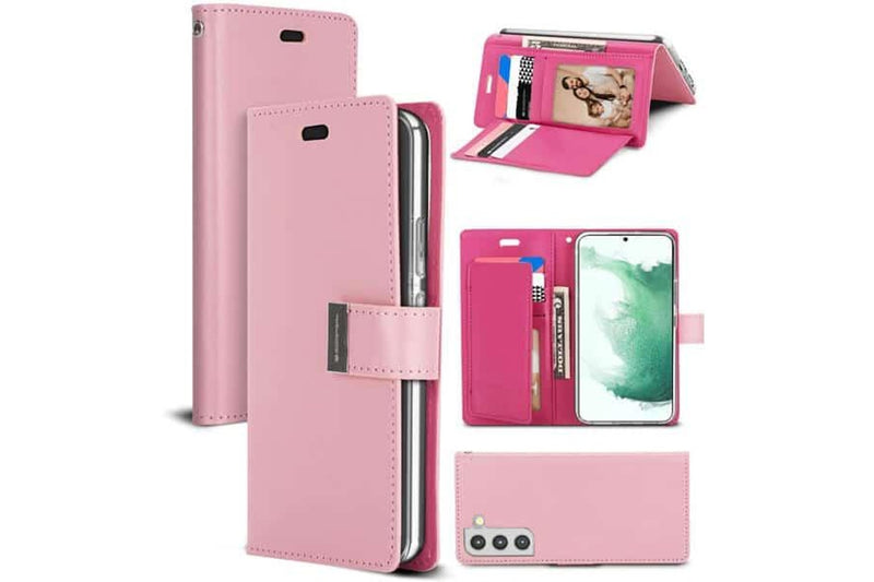 Goospery Samsung Galaxy S22 +/ S22 Plus Rich Diary Wallet Flip Case Leather Card Slots Magnetic Cover (Light Pink)