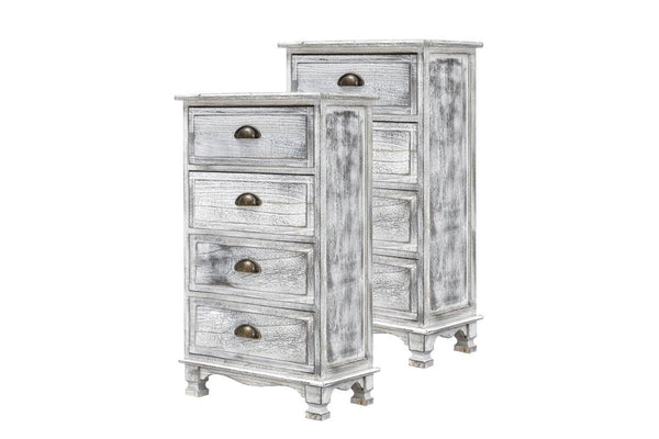 2X Bedside Table 4 Drawer Vintage Side Storage Cabinet Bedroom Adeline Grey Bedside Tables