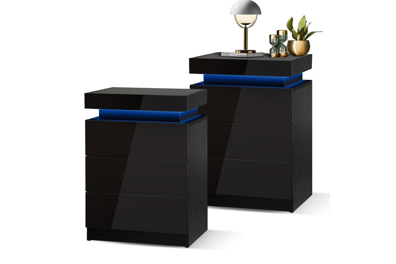 Oikiture Bedside Tables Set of 2 LED Nightstand Black