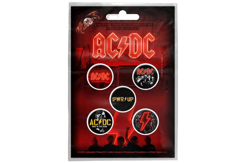 AC/DC PWR-UP Badge (Pack of 5) (Red/Black/Yellow) (One Size)