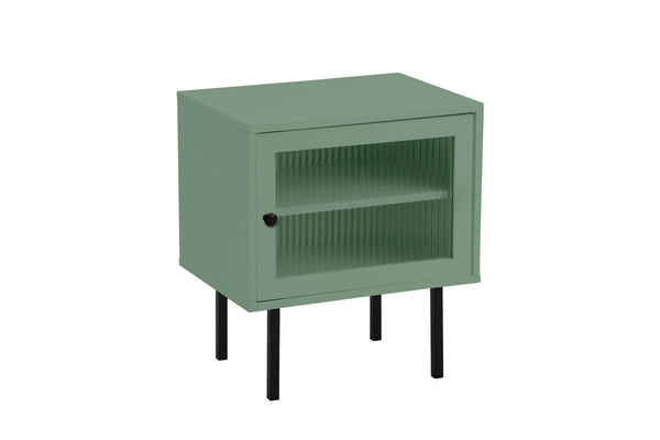 Oikiture Bedside Table Nightstand Glass Door(Green)