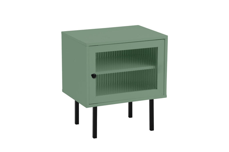 Oikiture Bedside Table Nightstand Glass Door(Green)