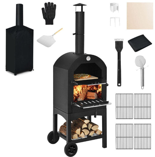 Costway 3-in-1 Outdoor Pizza Oven Maker Portable Woodfired Charcoal Oven Barbecue Camping Grill