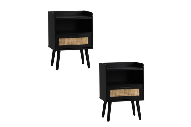 Oikiture 2X Bedside Table Drawer Side Table Storage Cabinet Nightstand Rattan