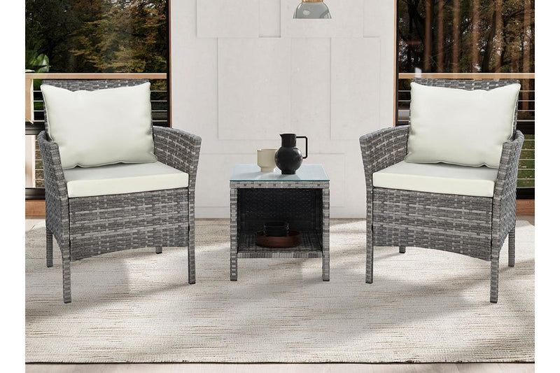 ALFORDSON Outdoor Furniture 3PCS Wicker Bistro Set Patio Chairs Table Grey