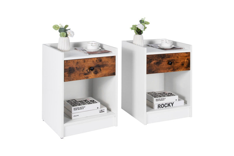 Giantex Set of 2 Nightstand w/Storage Drawer Wooden Bed Side Table,White