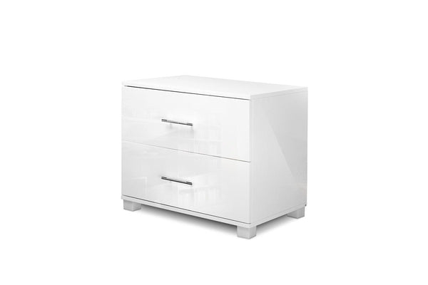 Artiss Bedside Table 2 Drawers High Gloss - White