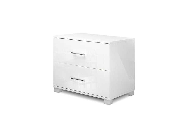 Artiss Bedside Table 2 Drawers High Gloss - White