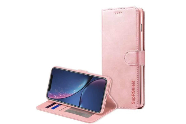 For Apple iPhone XR Case, SupRShield Wallet Leather Flip Magnetic Stand Case Cover For Apple (Rose Gold)