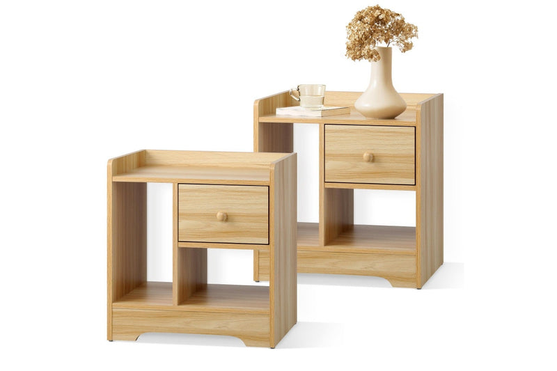 Oikiture Bedside Tables Set of 2 Nightstand Shelf Natural