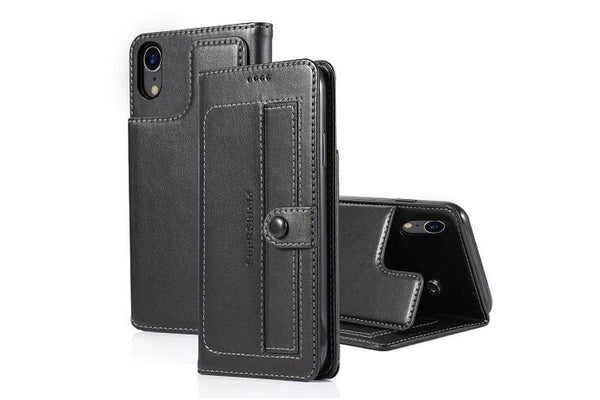 For Apple iPhone XR Case SupRShield Luxury Wallet Leather Flip Magnetic Stand Case Cover (Black)