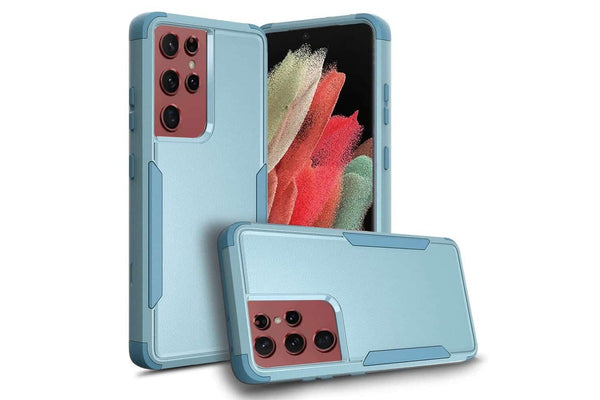 For Samsung Galaxy S22 3in1 Case Drop Resistant Defender Tradies Hybrid Armor Heavy Duty Rugged Shockproof Tough Cover (Sky Blue)