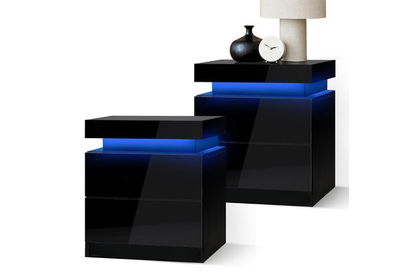 Oikiture Bedside Tables Set of 2 LED Nightstand Side Table