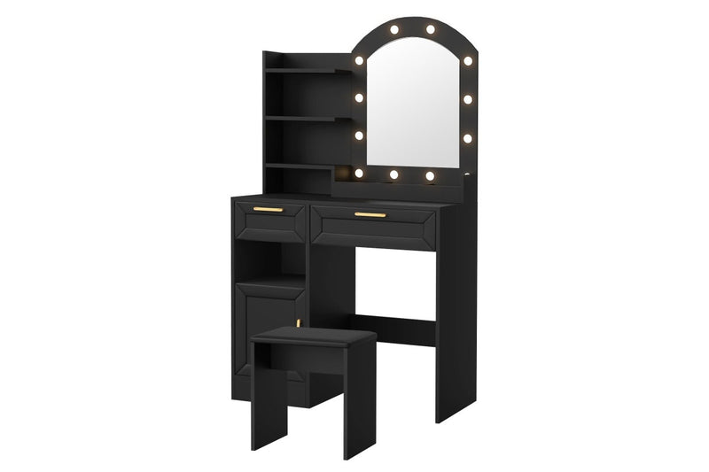Oikiture Dressing Table Stool Set 12 LED Bulbs (Black)