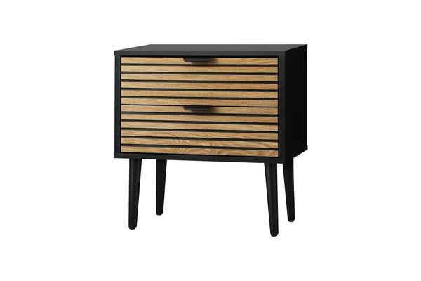 Oikiture Bedside Table 2 Drawers Black Storage Unit