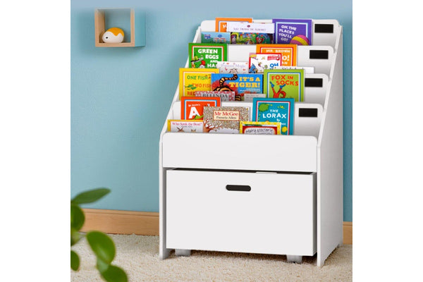 Keezi 4 Tiers Kids Bookshelf Storage Organiser Children Bookcase Drawers Display