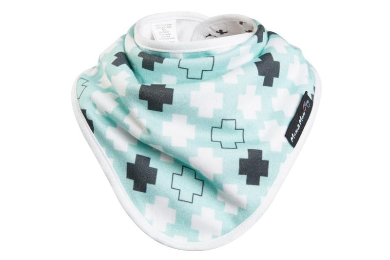 Mum 2 Mum: Bamboo Bandana Bib - Mint Plus/Crosses