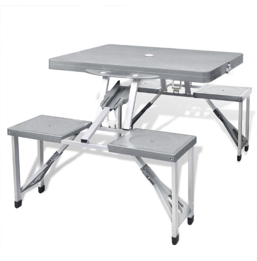 Foldable Camping Table Set with 4 Stools Aluminium Extra Light Grey vidaXL